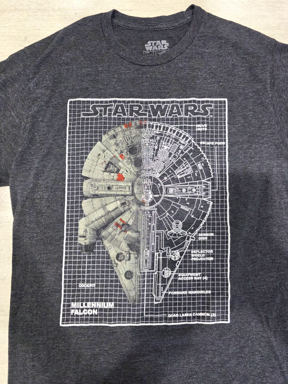 Star Wars Millennium Falcon Blueprint Graphic T-Shirt Men’s Gray Short Sleeve